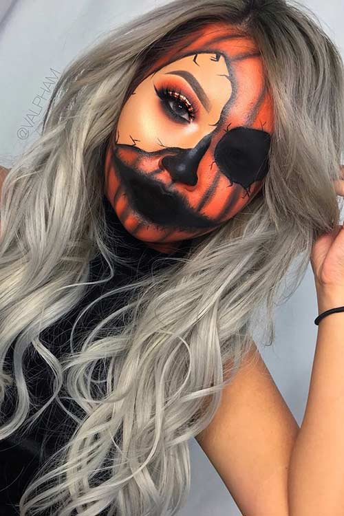 Maquillage citrouille d'Halloween pour femmes