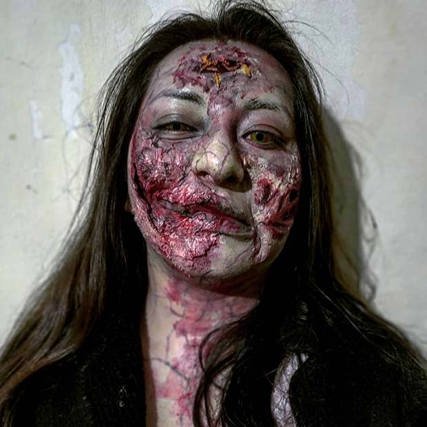 Gory and Scary Zombie Makeup Look