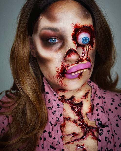 Maquillage de zombie horrible avec un œil