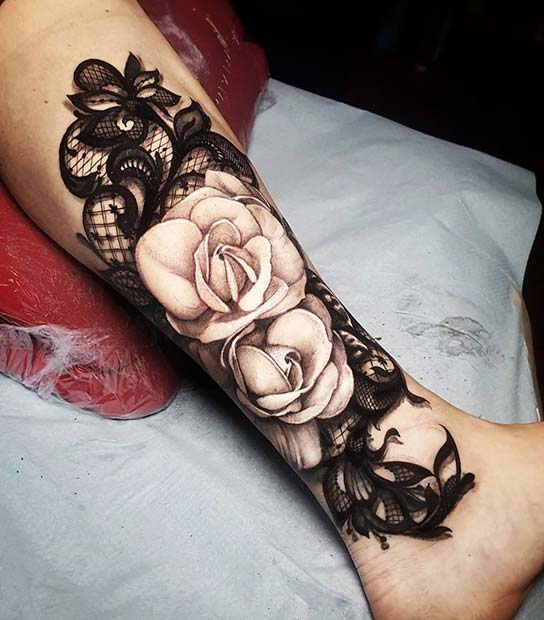 Conception de tatouage de dentelle et de roses
