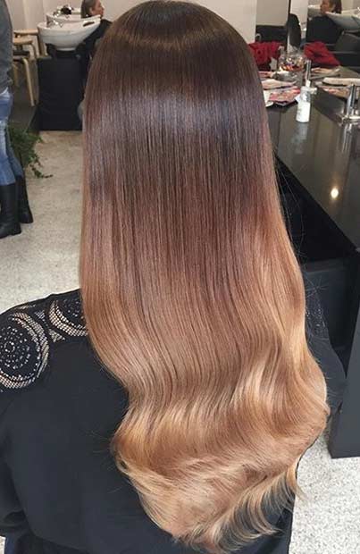 Caramel Balayage Highlights στα σκούρα καστανά μαλλιά