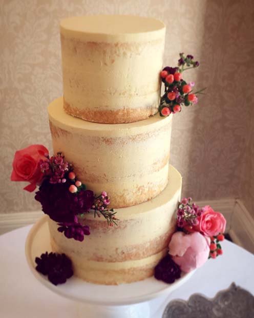 עוגת חתונה של פרח קיץ שלוש שכבות לעוגות חתונה קיץ