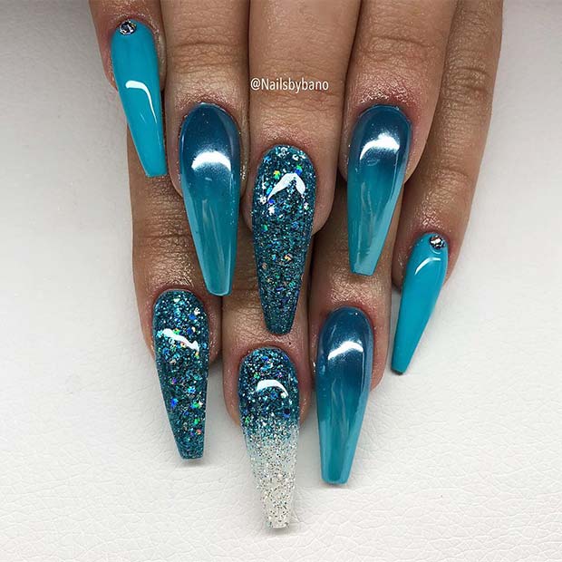 Teal Coffin Nail Design