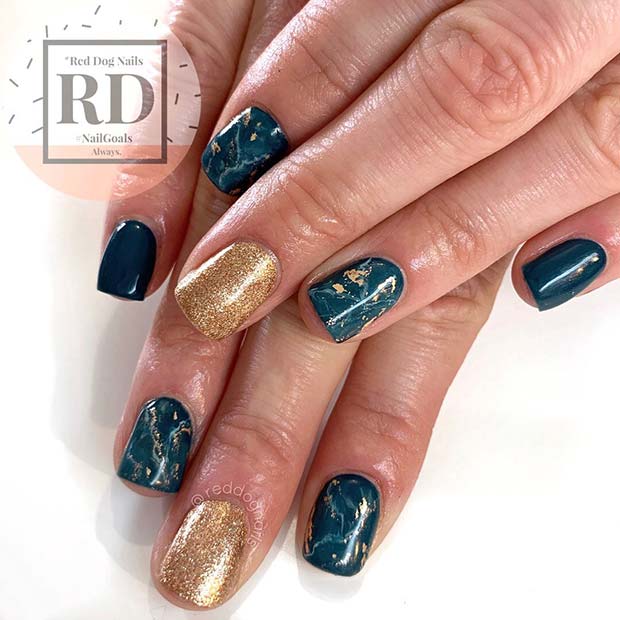 Superbe conception d'ongles en or et sarcelle