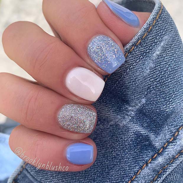 Pretty Blue Dip Nail Design