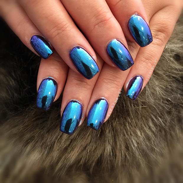 Απλό Metallic Blue Nail Art Design