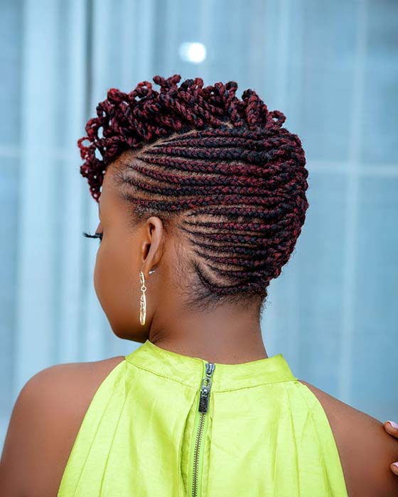 Chignon de cornrow rouge et noir