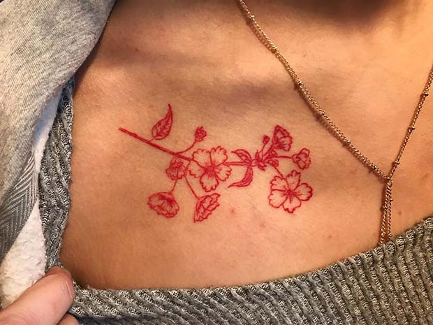 Κομψό Floral Collarbone Tattoo