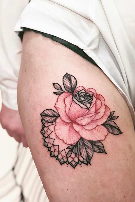 Red Ink Rose Tattoo Idea