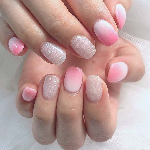 Ongles courts ombrés roses et blancs