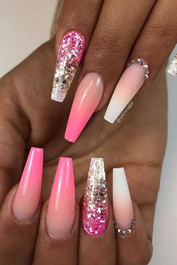 Ongles Ombre Rose et Blanc