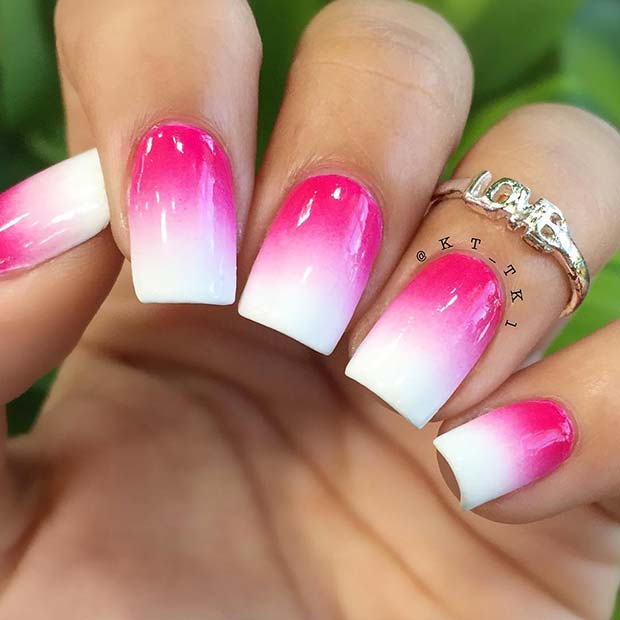 Ongles ombrés rose vif et blanc