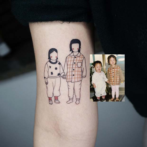 Χαριτωμένη ιδέα τατουάζ πορτρέτου για έναν αδελφό και μια αδελφή