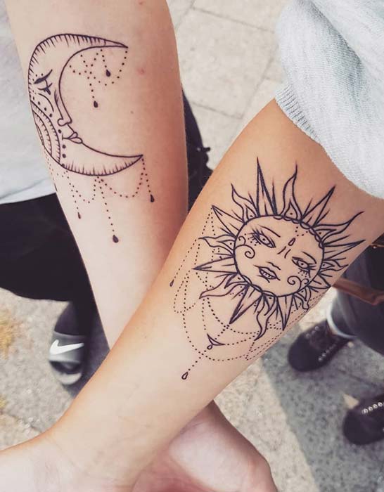 Tatouages ​​​​frères et sœurs du soleil et de la lune