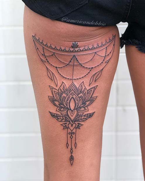 Τατουάζ Lotus Back of Thigh