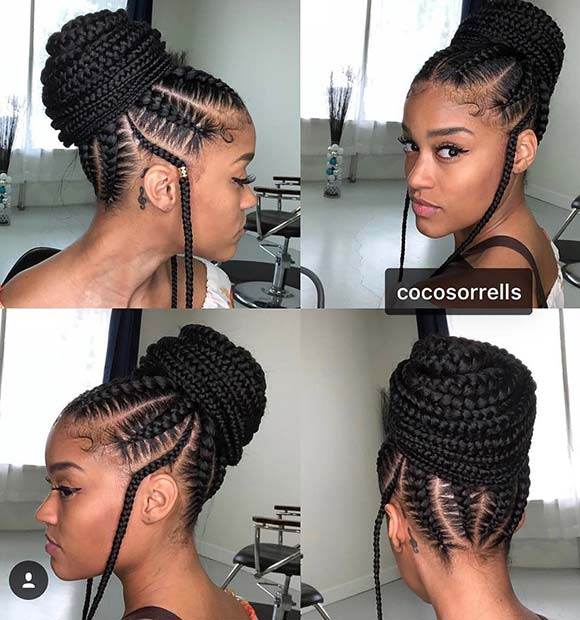 Cornrows σε ψηλό πλεκτό κουλούρι