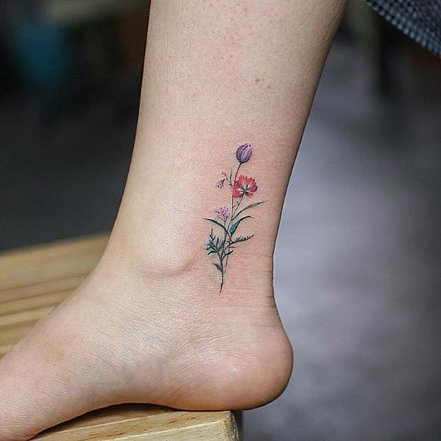 Dainty Flower Ankle Design για Flower Tattoo Ideas για γυναίκες