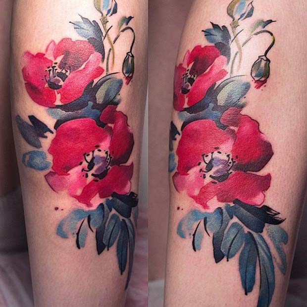 Tatouage floral à l'aquarelle pour les idées de tatouage de fleurs pour les femmes