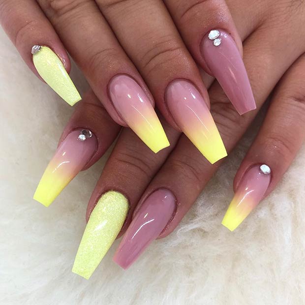 Ongles Ombre Jaune Pastel