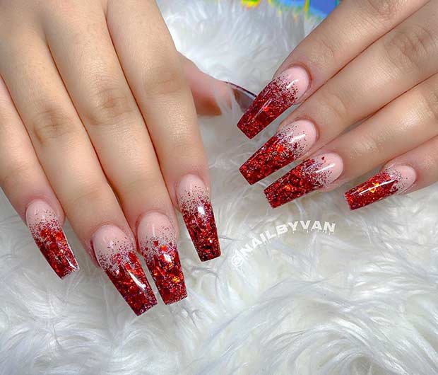 Red Glitter Ombre Nail Design