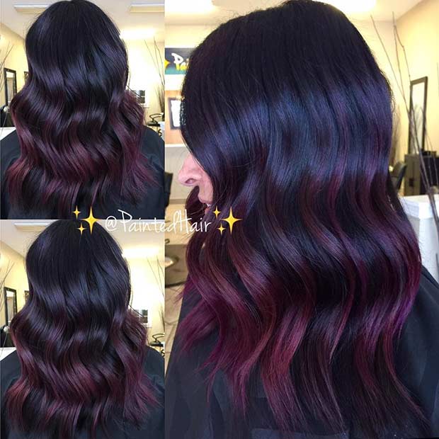 Burgundy Highlights on Black Hair