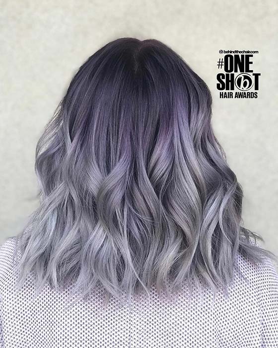 Bob ombré élégant, violet à gris