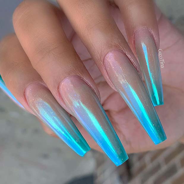 Ongles Bleu Chrome