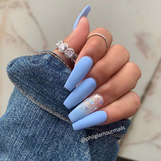 Ongles Bleu Clair Mat