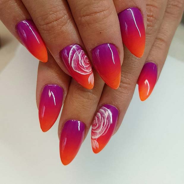 Design ombré avec ongle d'accent rose pour l'idée d'ongles d'été