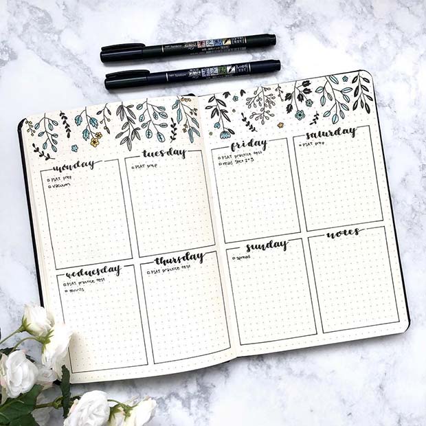 Joli programme hebdomadaire pour Bullet Journal