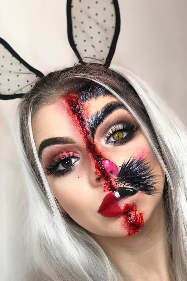 Idée de maquillage effrayant demi lapin