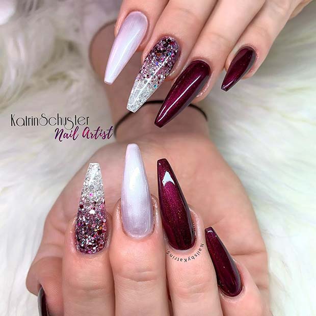 Glam Ombre Nail Design for Coffin Nails