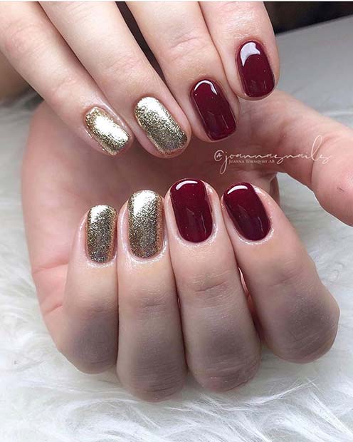 Design or et marron pour ongles courts