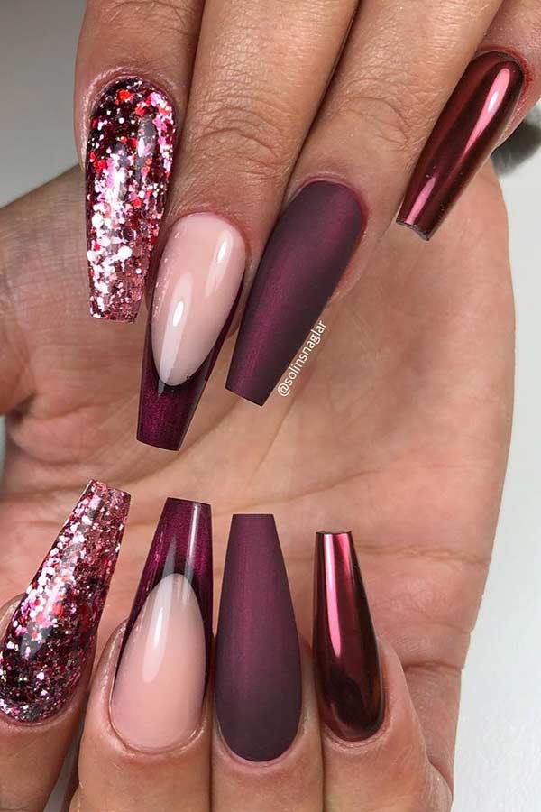 Maroon Coffin Nail Design για το Φθινόπωρο