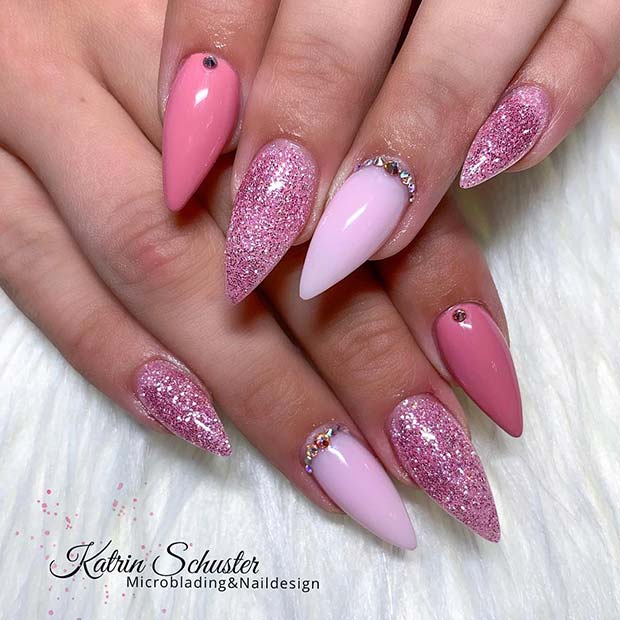 Glittery Pink Nail Design