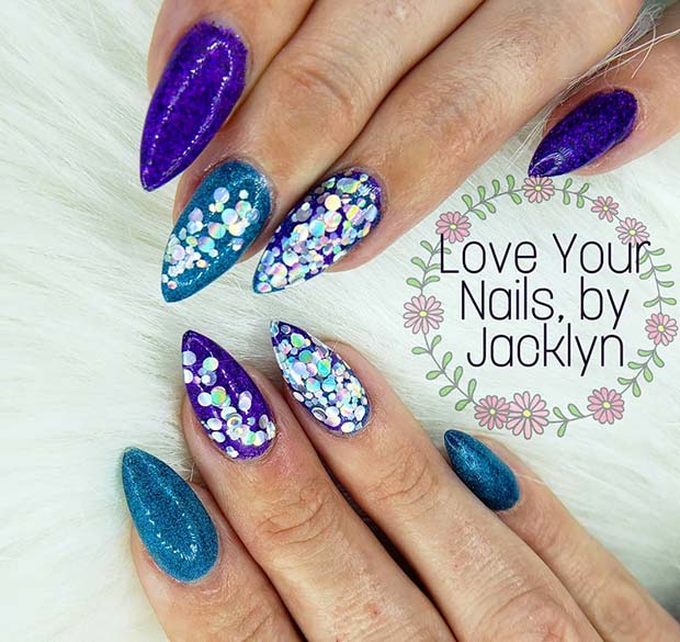 Sparkly Blue Stiletto Nails