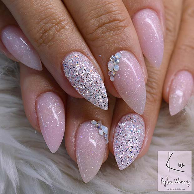 Sparkly Short Stiletto Nails