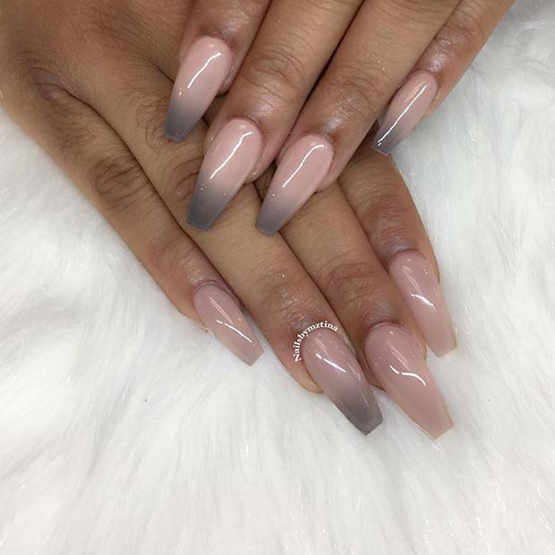 Nude and Grey Ombre Nails