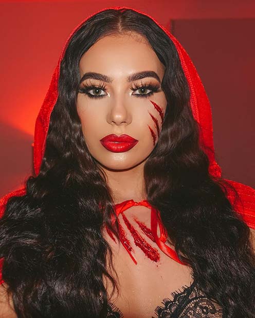 Idée de maquillage effrayant de chaperon rouge