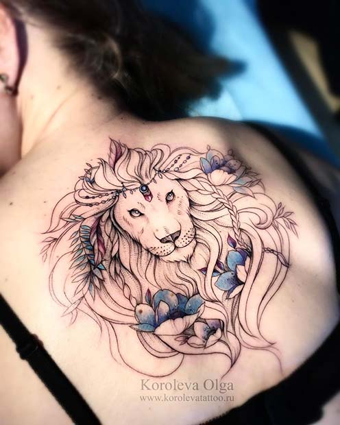 Όμορφη ιδέα για τατουάζ πλάτης λιοντάρι