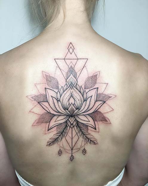 Big Lotus Back Tattoo Idea