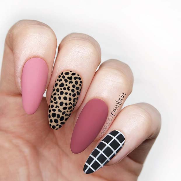 Leopard and Check Nail Art