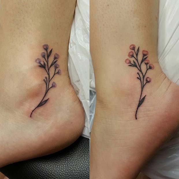 Tatouages ​​​​floraux assortis mignons pour les tatouages ​​​​de soeur