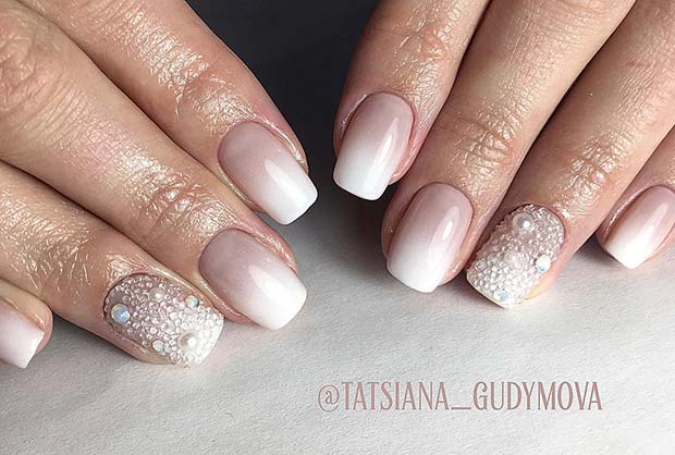 Γαλλικά Ombre Nails με στρας