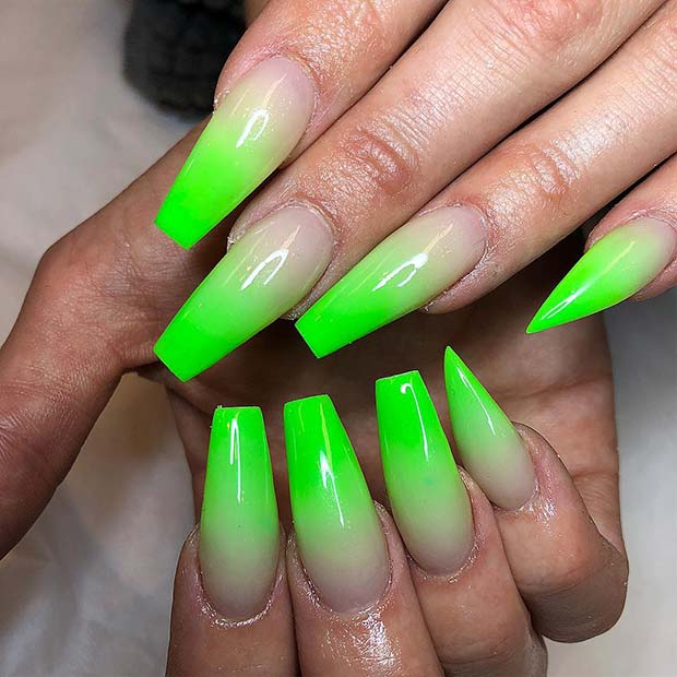 Lime Green Ombre Coffin Nails
