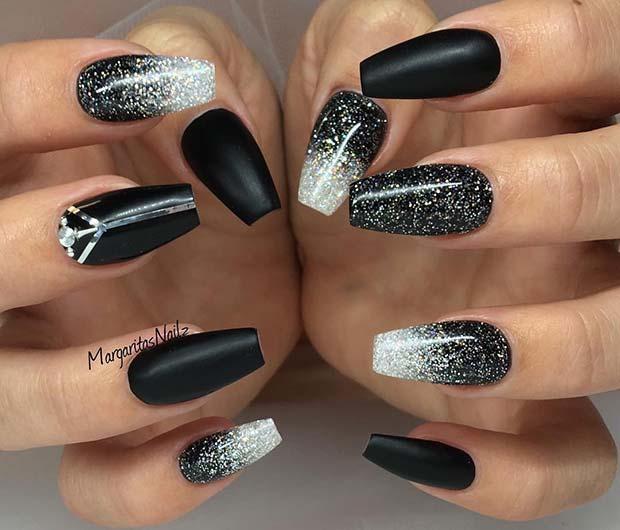 Black Glitter Ombre Nail Idea