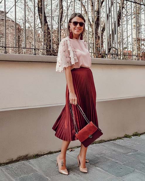 Pleated Midi Φούστα Outfit Idea for Work