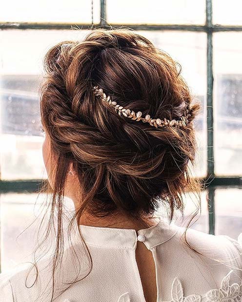 Accessorized Crown Braid for Bridesmaid Hair Ideas