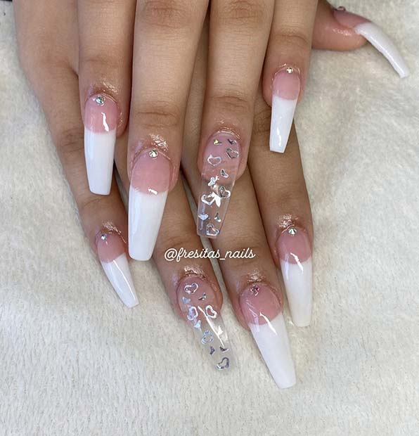 Γαλλικά Tip Nails with Hearts