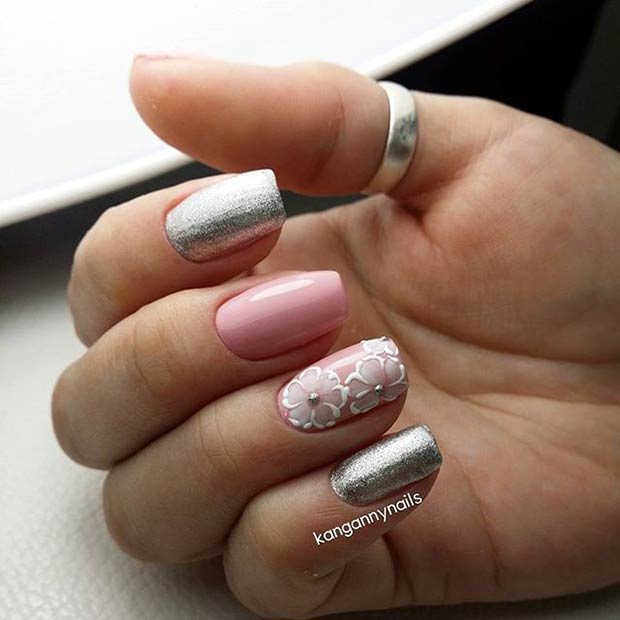 Ροζ και ασημί Metallic Nail Art Design για Prom